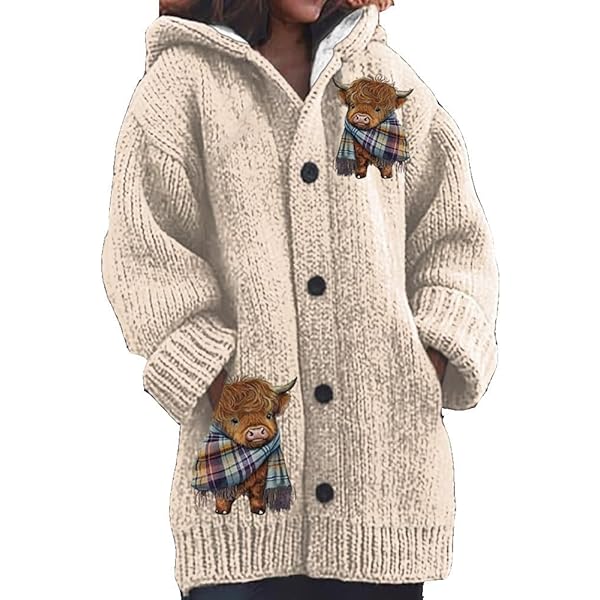 トップス BEDJ.W.FORD COW CARDIGAN Womens Highland Cow Print Knitted Cardigan Casual Highland